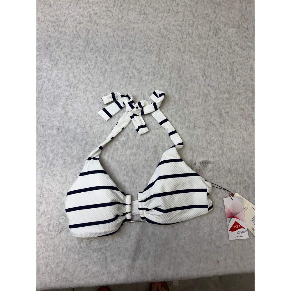 CALIA Ubar Halter Bikini Top White Blue Stripe Mesh WSA15203PRTM Womens M